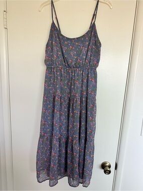 Wild Fable Blue Floral Spaghetti-Strap Tiered Dress